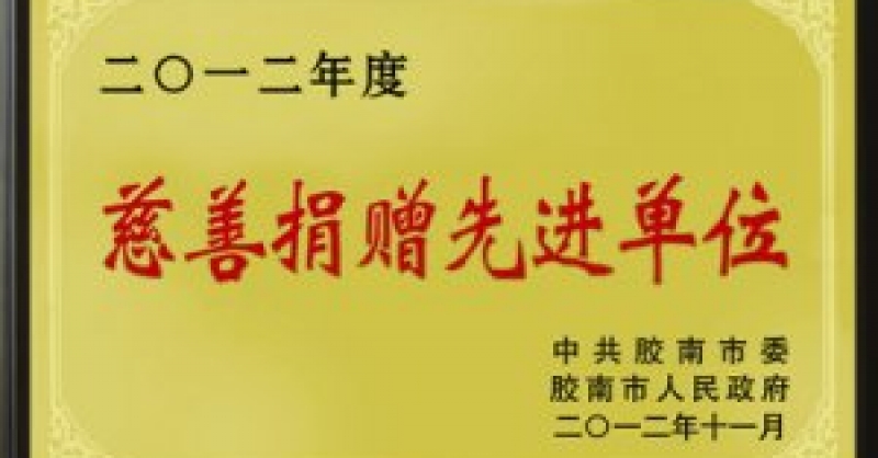 公司榮獲“2012年度慈善捐贈(zèng)募捐先進(jìn)單位”稱號(hào)